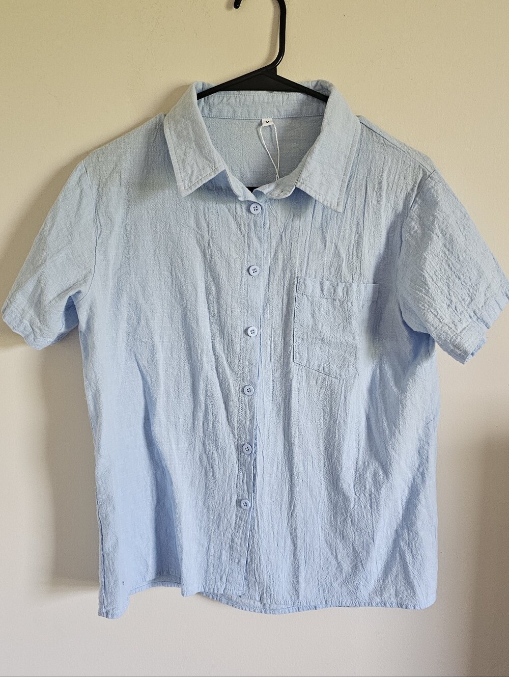 Light Blue 100% cotton Short-Sleeve Button-Up Shirt